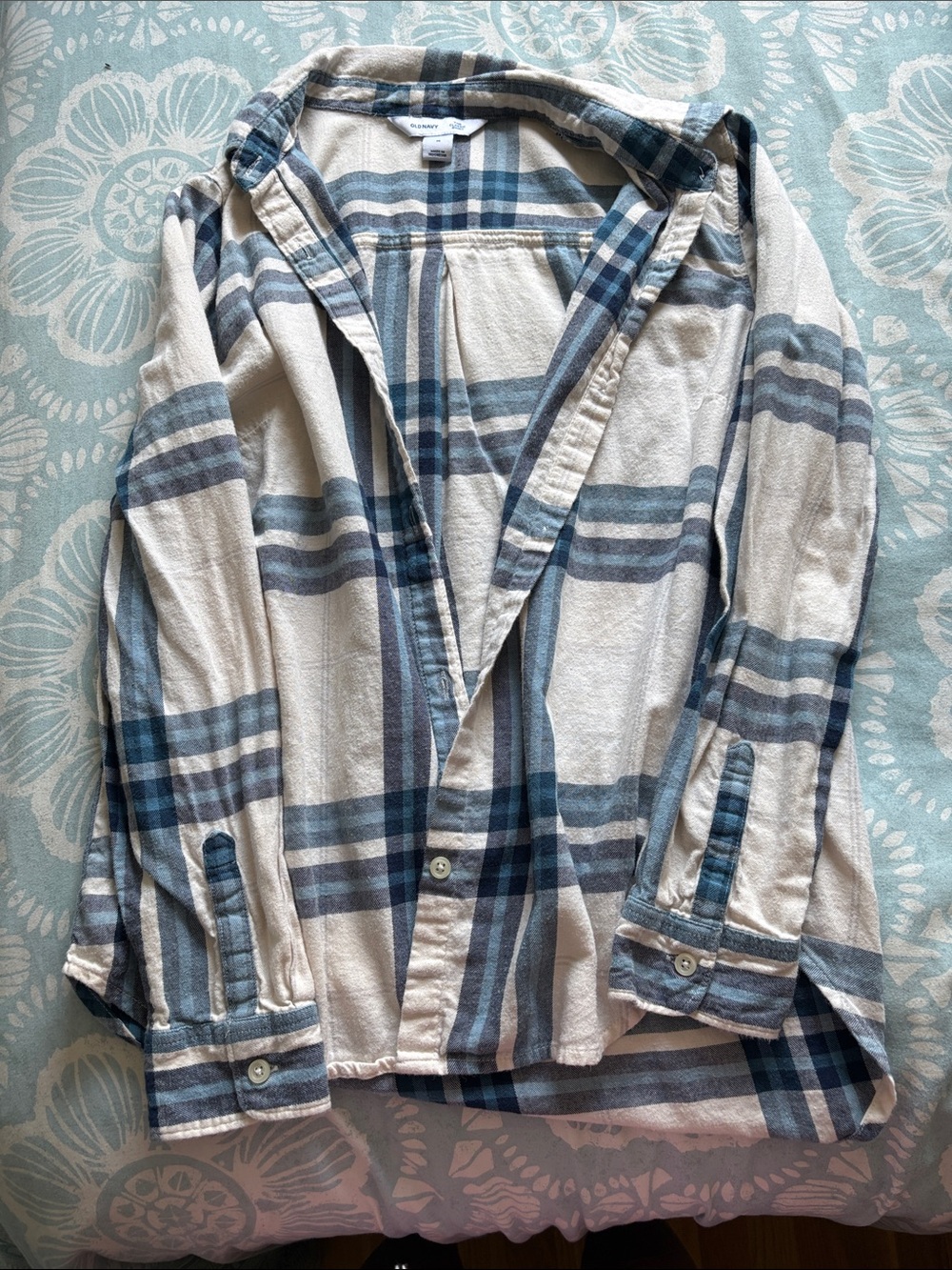 Old Navy Blue and White Plaid Button-Down Shirt